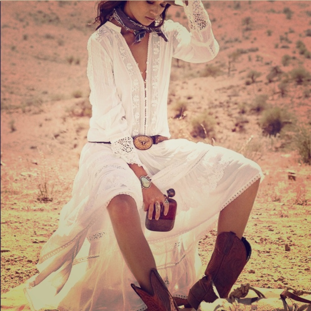 RARE Spell Designs Prairie Lace Button Down Blouse